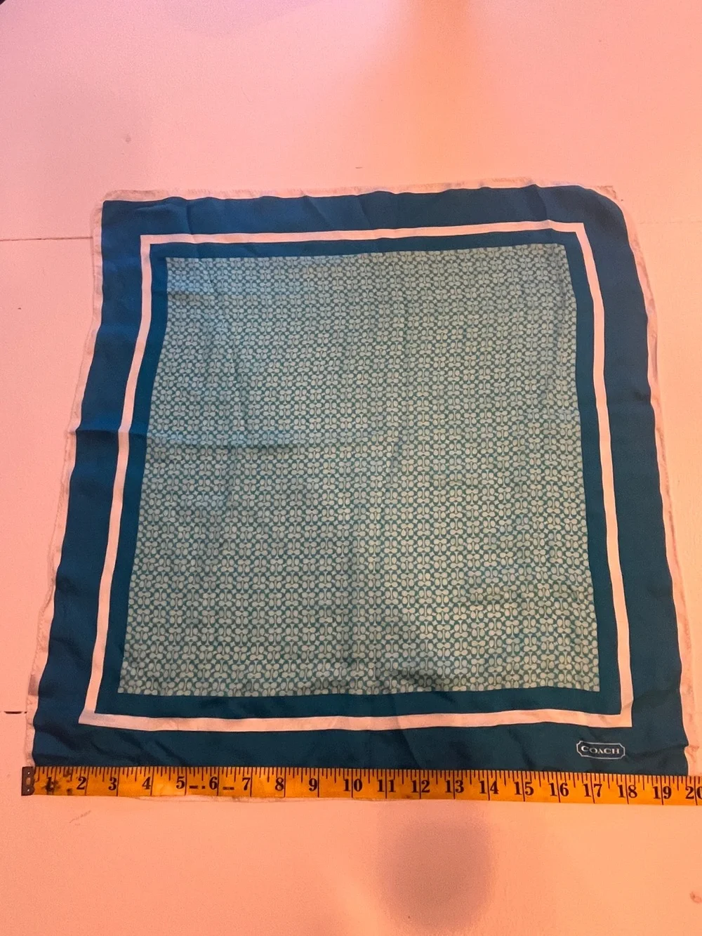 Coach Teal Patterned C logo  Silk Scarf